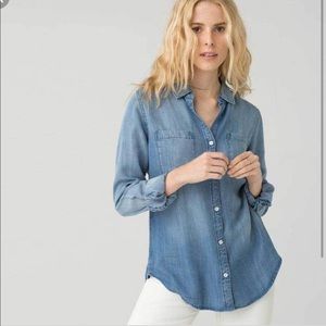 Chambray denim look button down collared shirt